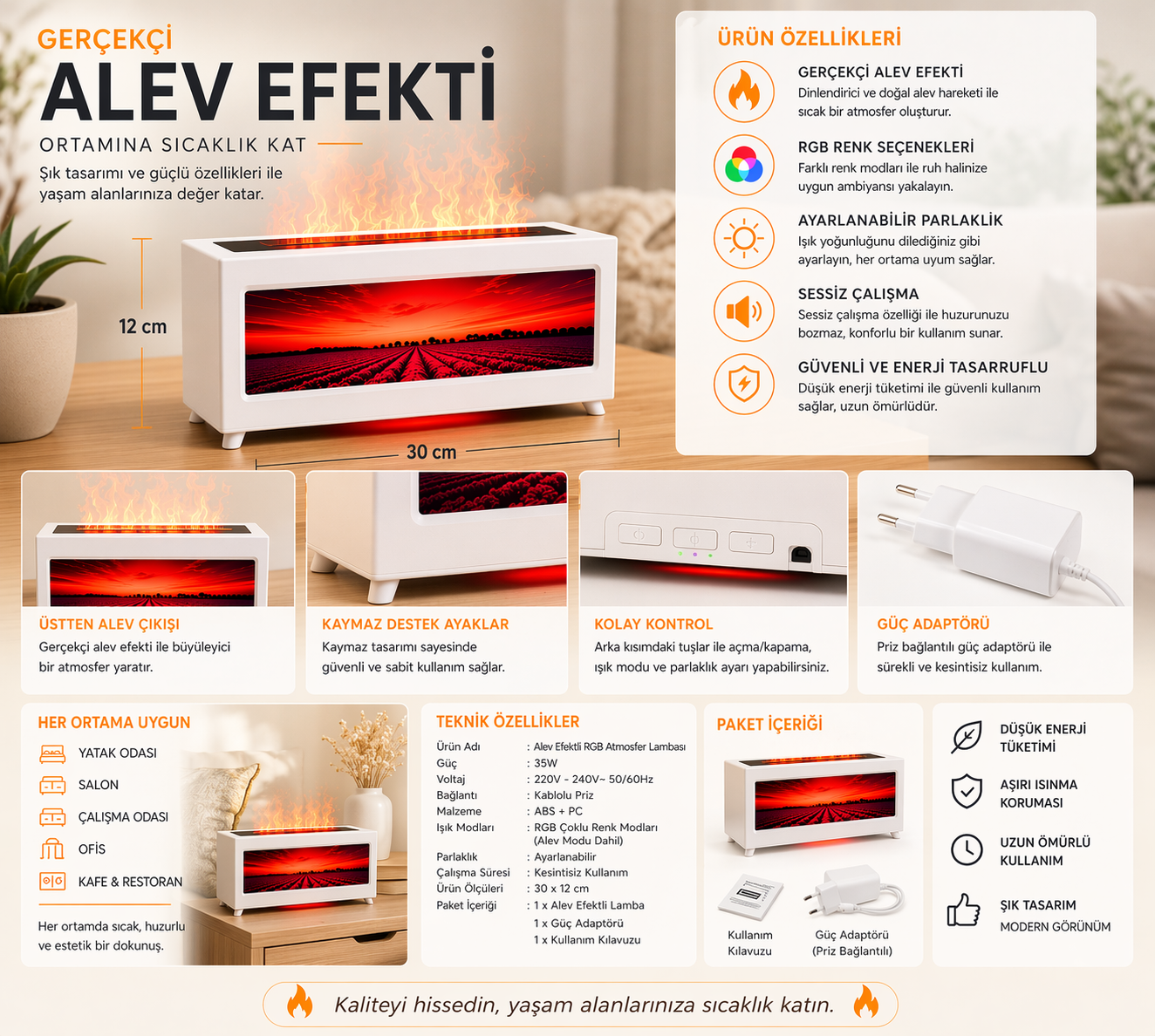 Alev Efektli Lavanta Bahçe Dekorasyon Hava Nemlendirici (Isıtmasız)