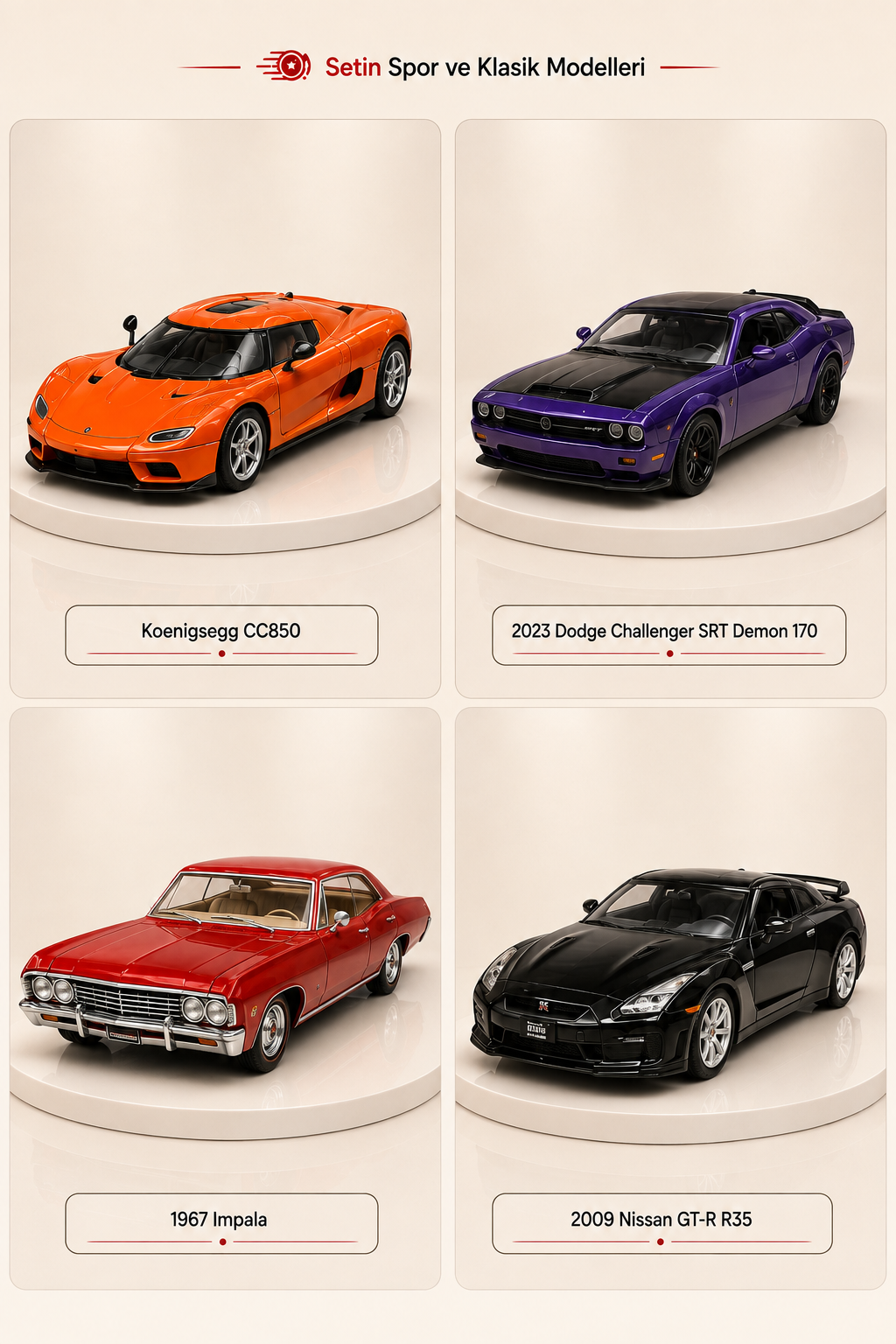 Die-Cast Koleksiyonluk Araba Seti - 8 Model Tek Pakette