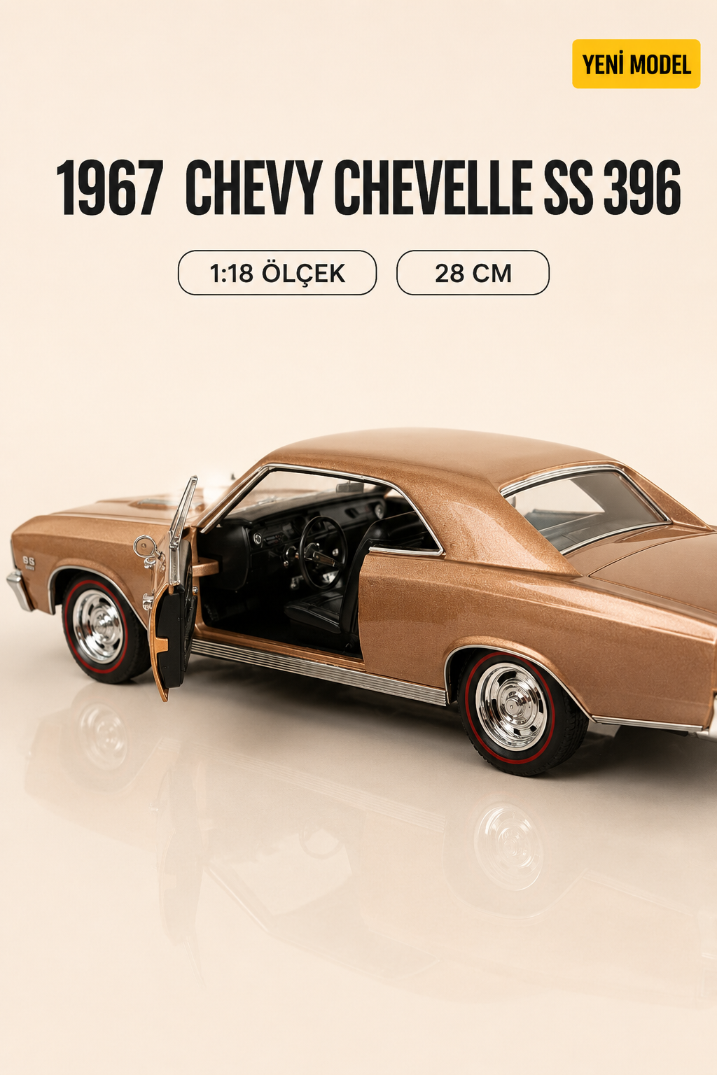 1967 Chevy Chevelle SS 396 1:18 Ölçek Metal Model Araba – 28 CM Koleksiyonluk Die-Cast