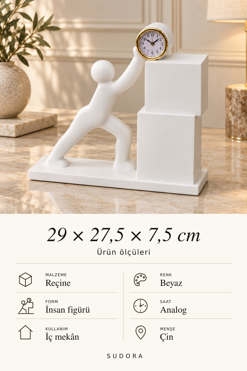 SUDORA İnsan figürlü saat - Beyaz - Ölçü ve bilgi