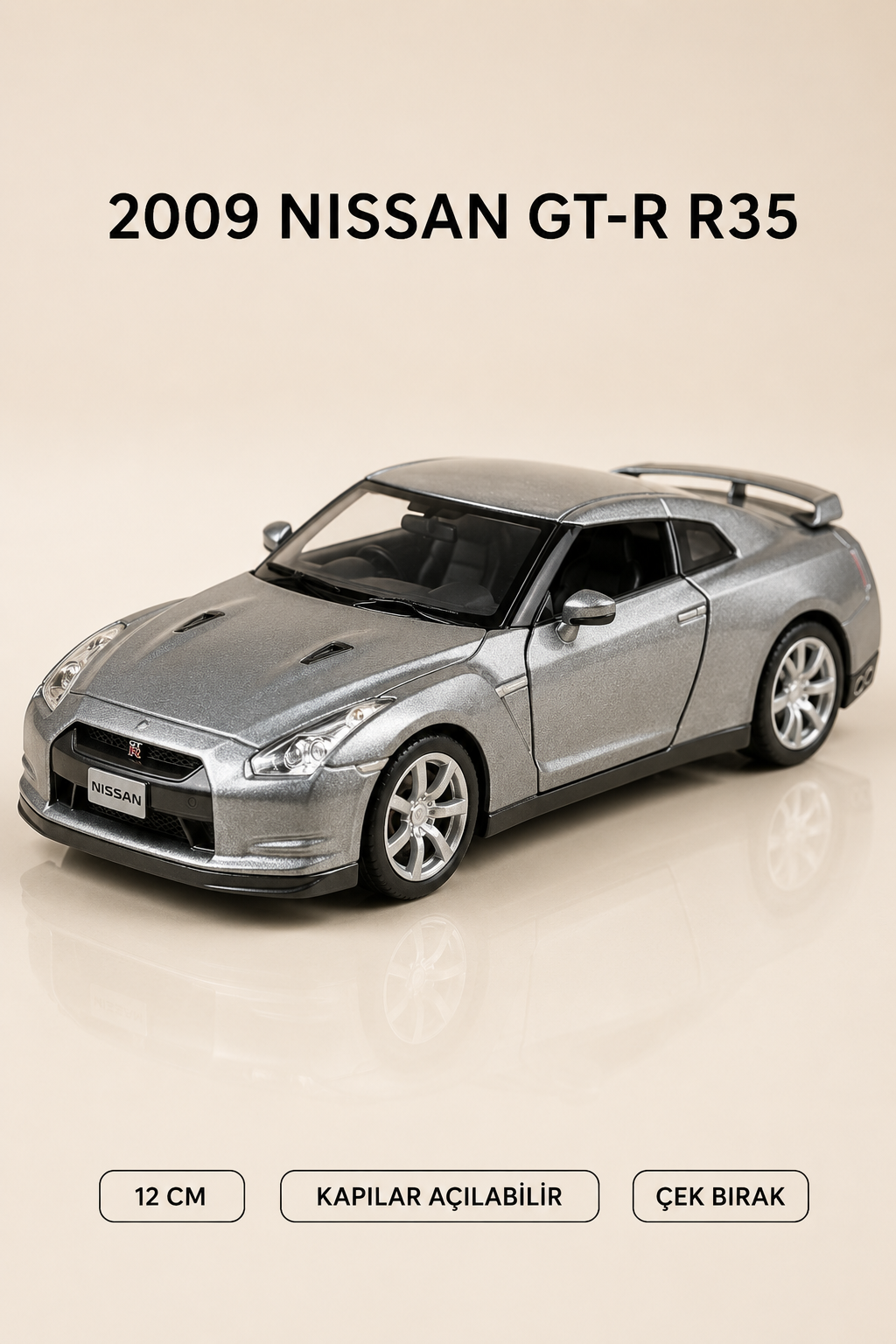 2009 Nissan GT-R R35 Metal Çek Bırak Araç 12 cm - 4 Renk Seçeneği