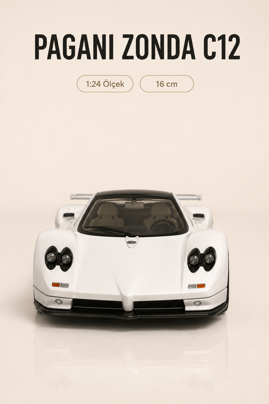 Pagani Zonda C12 Beyaz 1:24 Ölçek 16 cm Koleksiyonluk Model Araba