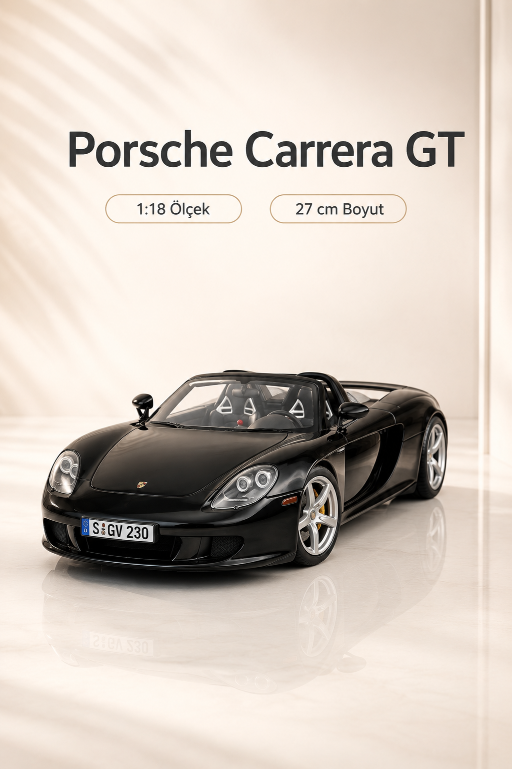 Porsche Carrera GT Siyah 1:18 Ölçek 27 cm Koleksiyonluk Model Araba