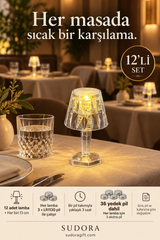 Sudora 12’li Mini LED Masa Lambası Seti 13 cm Pilli Kafe Restoran Dekoru + Yedek Pilli