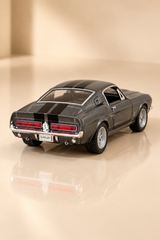 Shelby GT500 12 cm Çek Bırak Metal Model Araba - Gri Siyah Şeritli