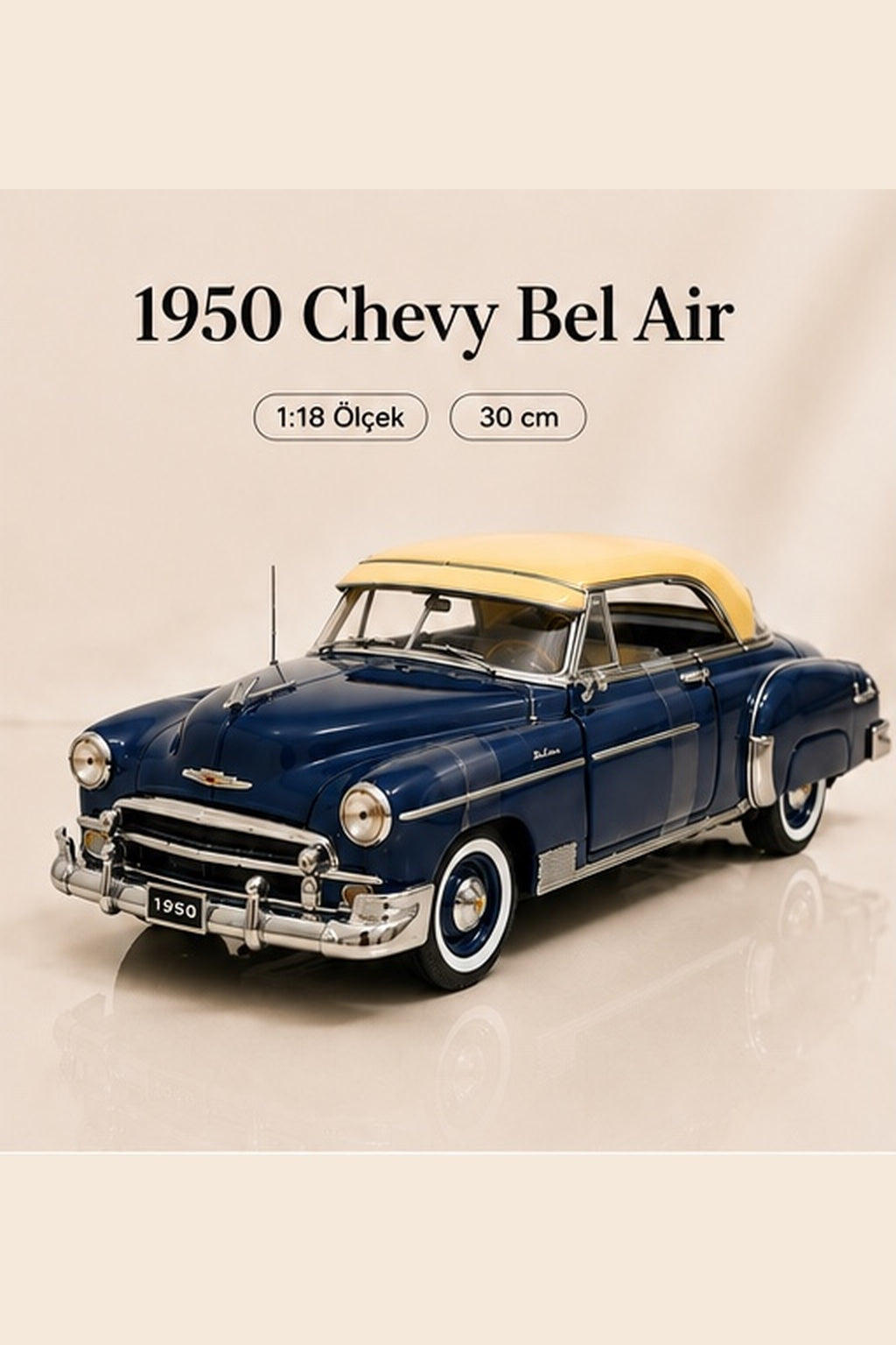1950 Chevy Bel Air 1:18 Koyu Mavi Ölçek 30 cm Metal Die Cast Model Araba