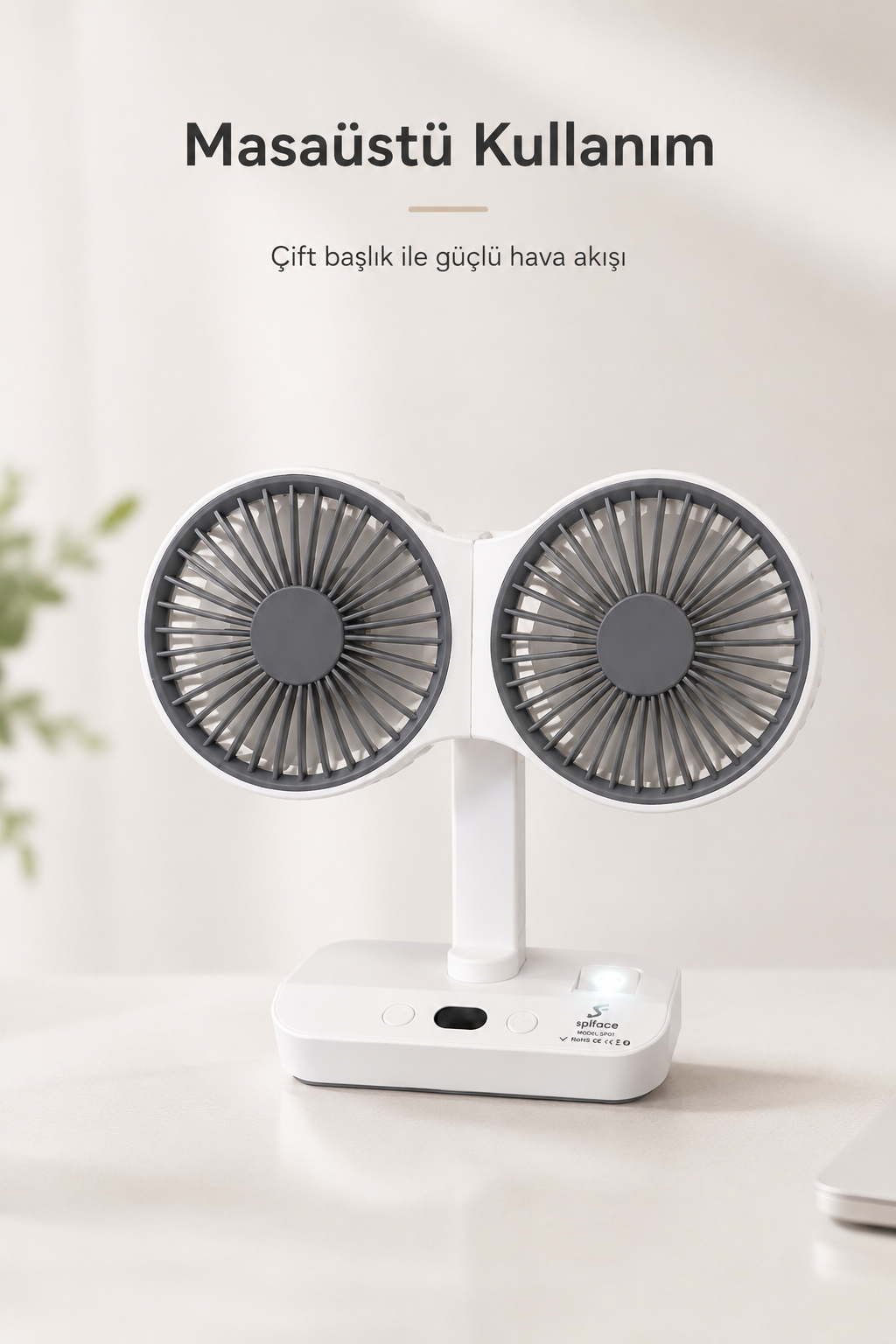 Çok Yönlü Taşınabilir Vantilatör – Çift Başlıklı, Asılabilir ve LED Işıklı Mini Fan
