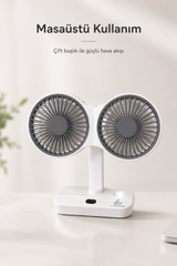 Çok Yönlü Taşınabilir Vantilatör – Çift Başlıklı, Asılabilir ve LED Işıklı Mini Fan