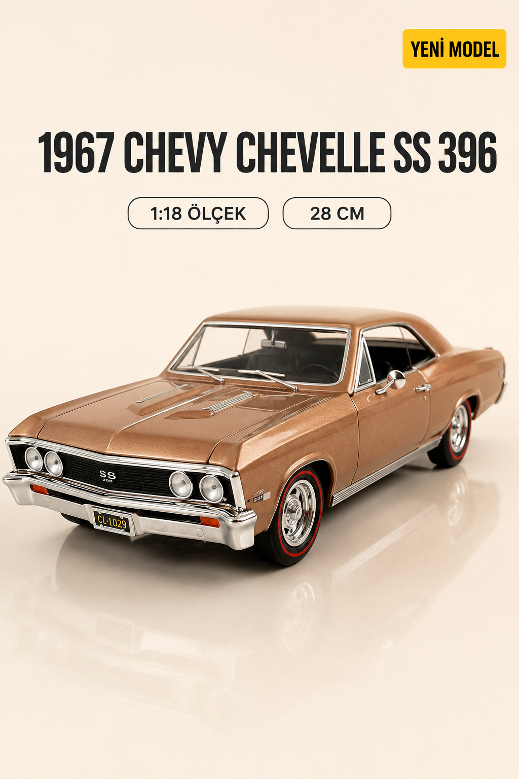 1967 Chevy Chevelle SS 396 1:18 Ölçek Metal Model Araba – 28 CM Koleksiyonluk Die-Cast