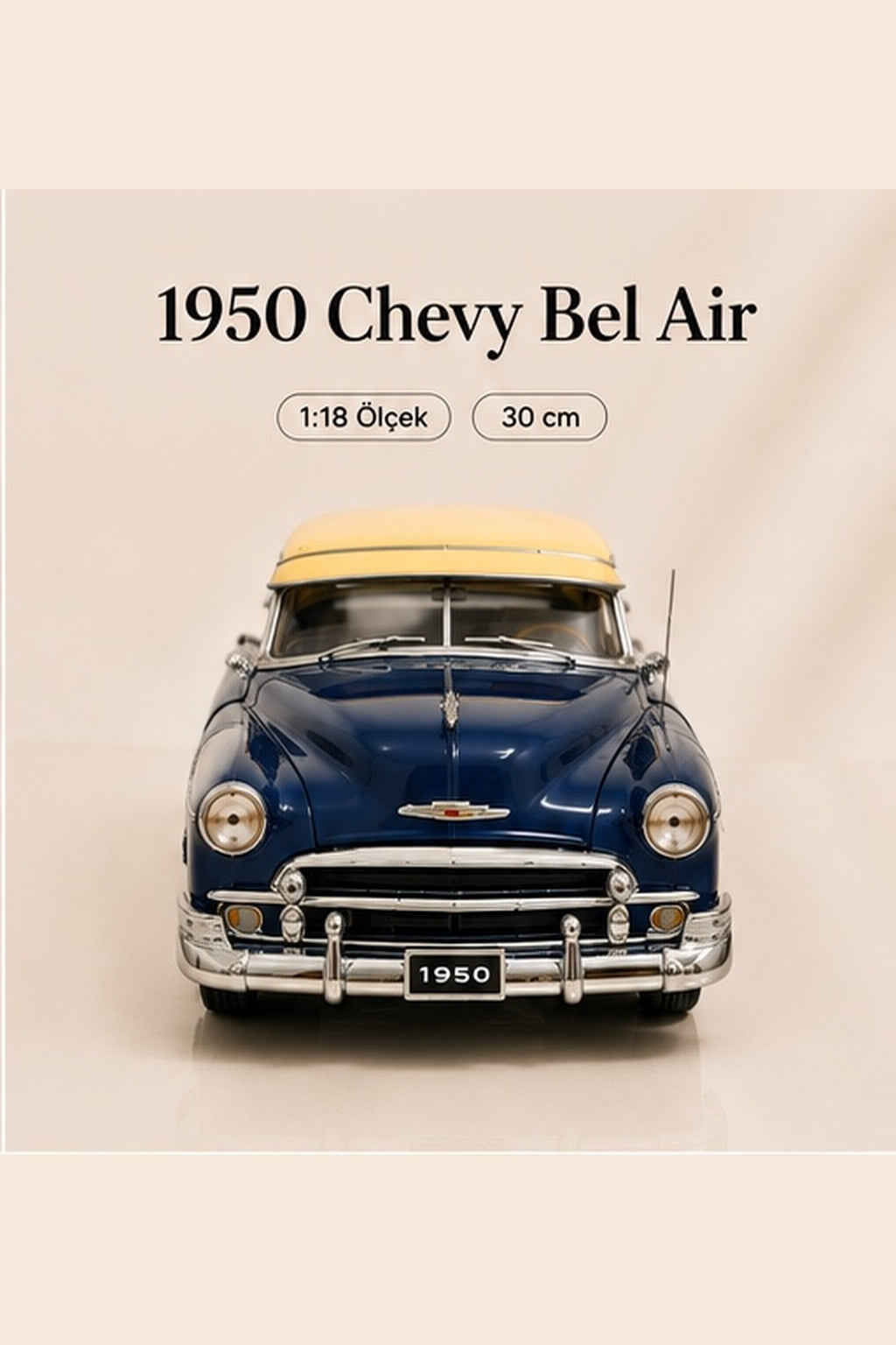 1950 Chevy Bel Air 1:18 Koyu Mavi Ölçek 30 cm Metal Die Cast Model Araba