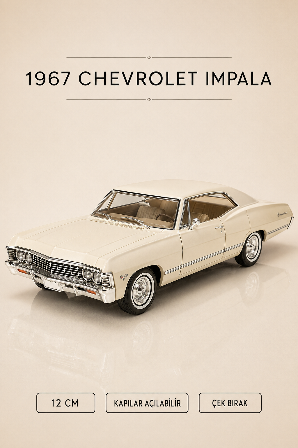 1967 Chevrolet Impala Metal Çek Bırak Araç 12 cm - 4 Renk Seçeneği