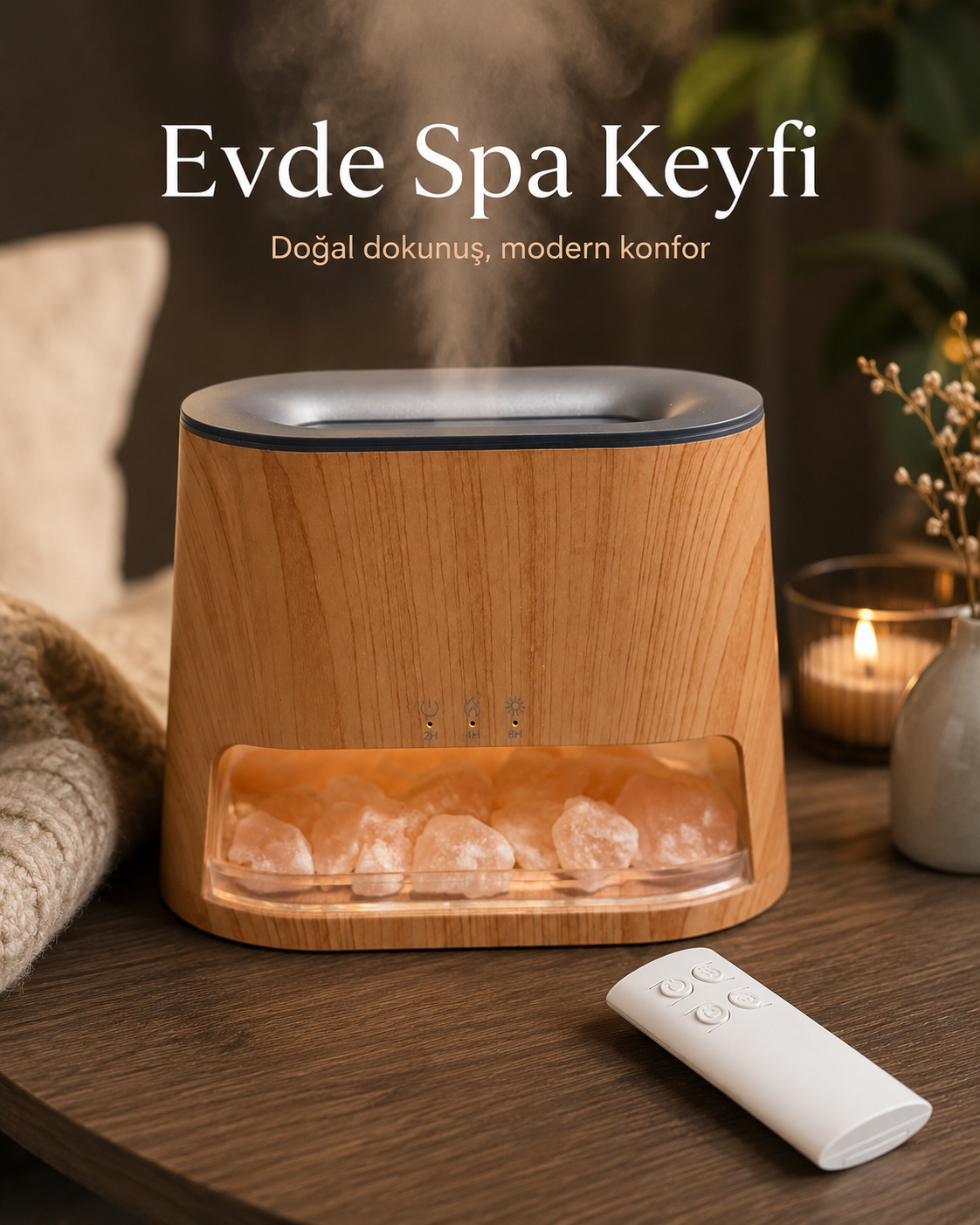Tuz Taşlı Aroma Difüzör Hava Nemlendirici LED Işıklı Hediyelik Eşya