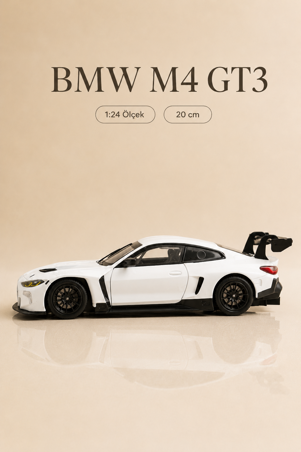 BMW M4 GT3 Beyaz 1:24 Ölçek 20 cm Koleksiyonluk Model Araba