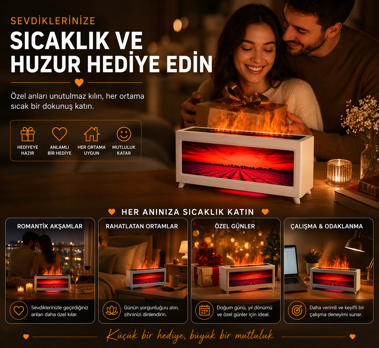 Alev Efektli Lavanta Bahçe Dekorasyon Hava Nemlendirici (Isıtmasız)