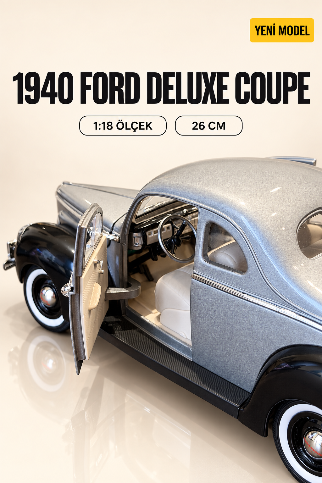 1940 Ford Deluxe 1:18 Ölçek Koleksiyonluk Model Araba | 26 cm