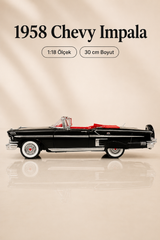 1958 Chevrolet Impala Siyah Cabrio 1:18 Ölçek 30 cm Model Araba