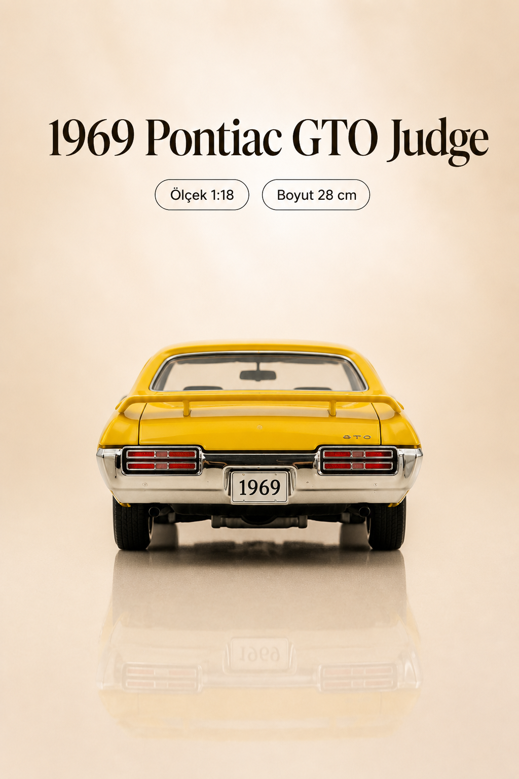 1969 Pontiac GTO Judge Sarı 1:18 Ölçek 28 cm Koleksiyonluk Model Araba
