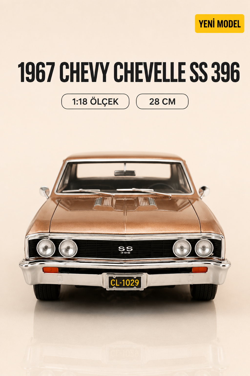 1967 Chevy Chevelle SS 396 1:18 Ölçek Metal Model Araba – 28 CM Koleksiyonluk Die-Cast