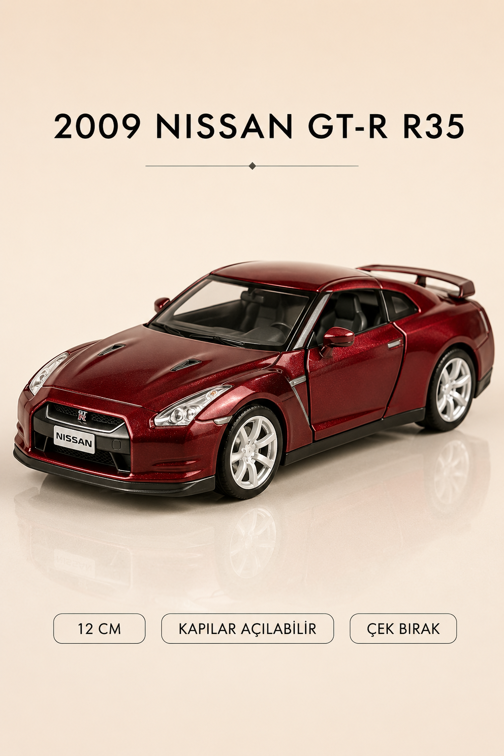2009 Nissan GT-R R35 Metal Çek Bırak Araç 12 cm - 4 Renk Seçeneği
