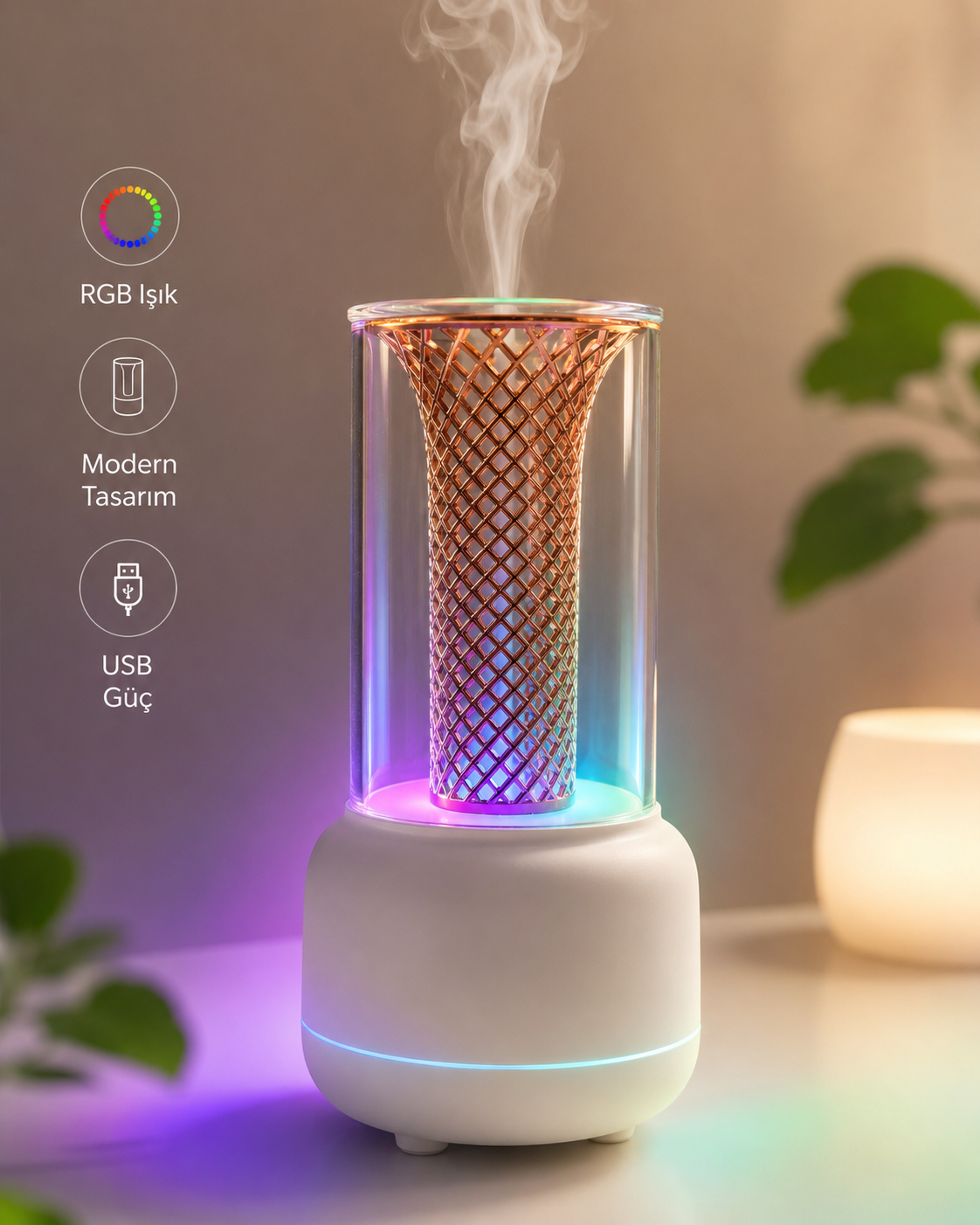 RGB Işıklı Dekoratif Hava Nemlendirici ve Aroma Difüzörü