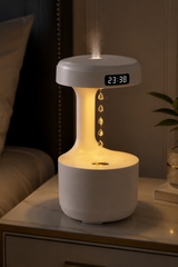 Dijital Saatli Anti-Gravity Hava Nemlendirici 600 ml – Işıklı Su Damlası Efektli Mini Humidifier