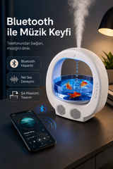 Akvaryumlu Bluetooth Hoparlörlü Hava Nemlendirici – Anti-Gravity Damla Efektli RGB Işıklı Mini Humidifier Y11