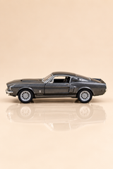 Shelby GT500 12 cm Çek Bırak Metal Model Araba - Gri Siyah Şeritli