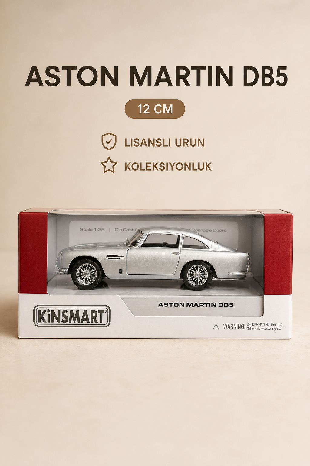 Aston Martin DB5 12 cm Lisanslı Kutulu Metal Model Araba - Gümüş