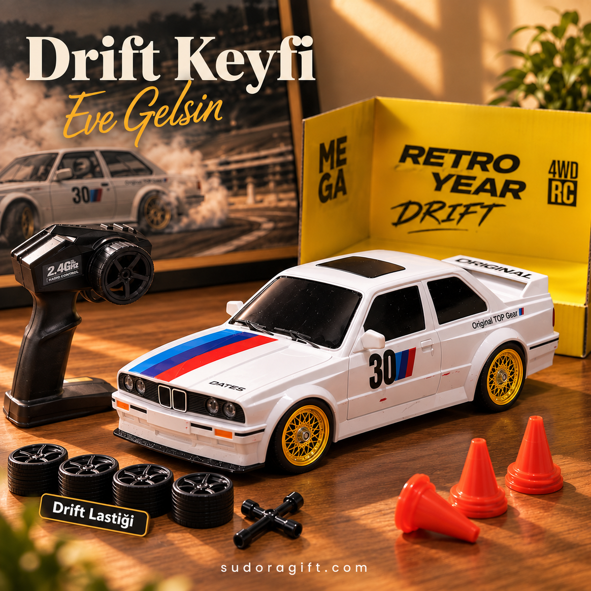 Retro Drift 1:16 Ölçek 4WD Kumandalı RC Drift Araba - 8 Renk Neon LED