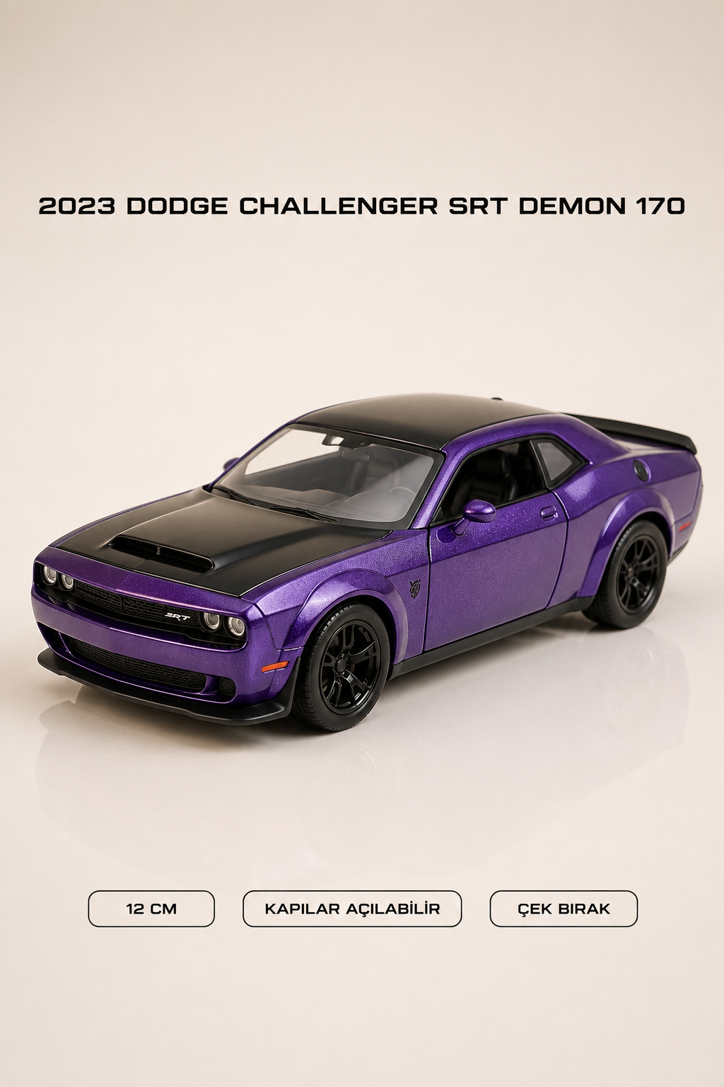 2023 Dodge Challenger SRT Demon 170 Metal Çek Bırak Araç 12 cm - 4 Renk Seçeneği