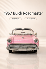1957 Buick Roadmaster Pembe Beyaz Cabrio 1:18 Ölçek 30 cm Model Araba