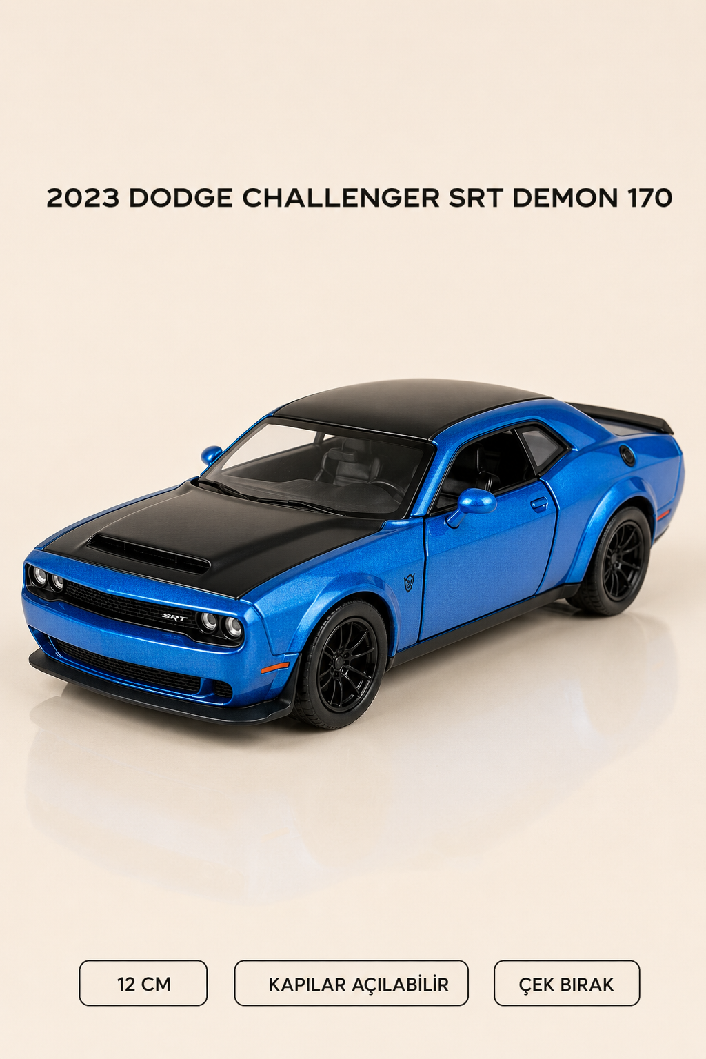 2023 Dodge Challenger SRT Demon 170 Metal Çek Bırak Araç 12 cm - 4 Renk Seçeneği
