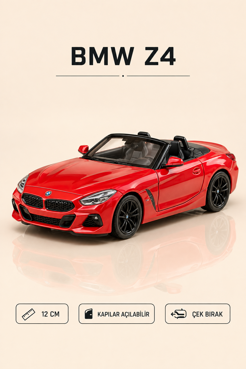 BMW Z4 Cabrio 12 cm Çek Bırak Metal Model Araba - Renk Seçenekli