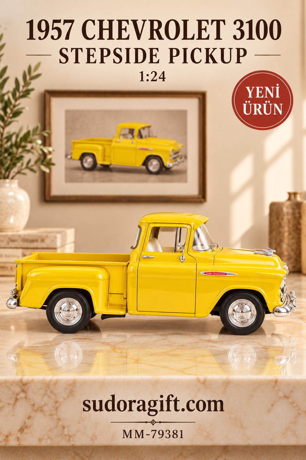 Motormax 1957 Chevrolet 3100 Stepside Pickup 1:24 Metal Model Araba