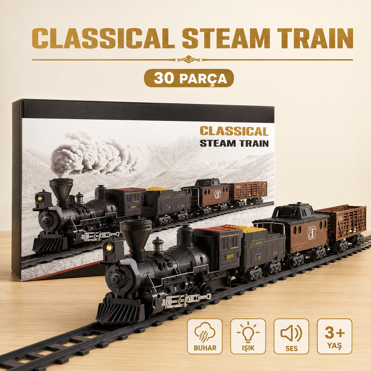 Classical Steam Train 30 Parça Buharlı Işıklı Sesli Oyuncak Tren Seti