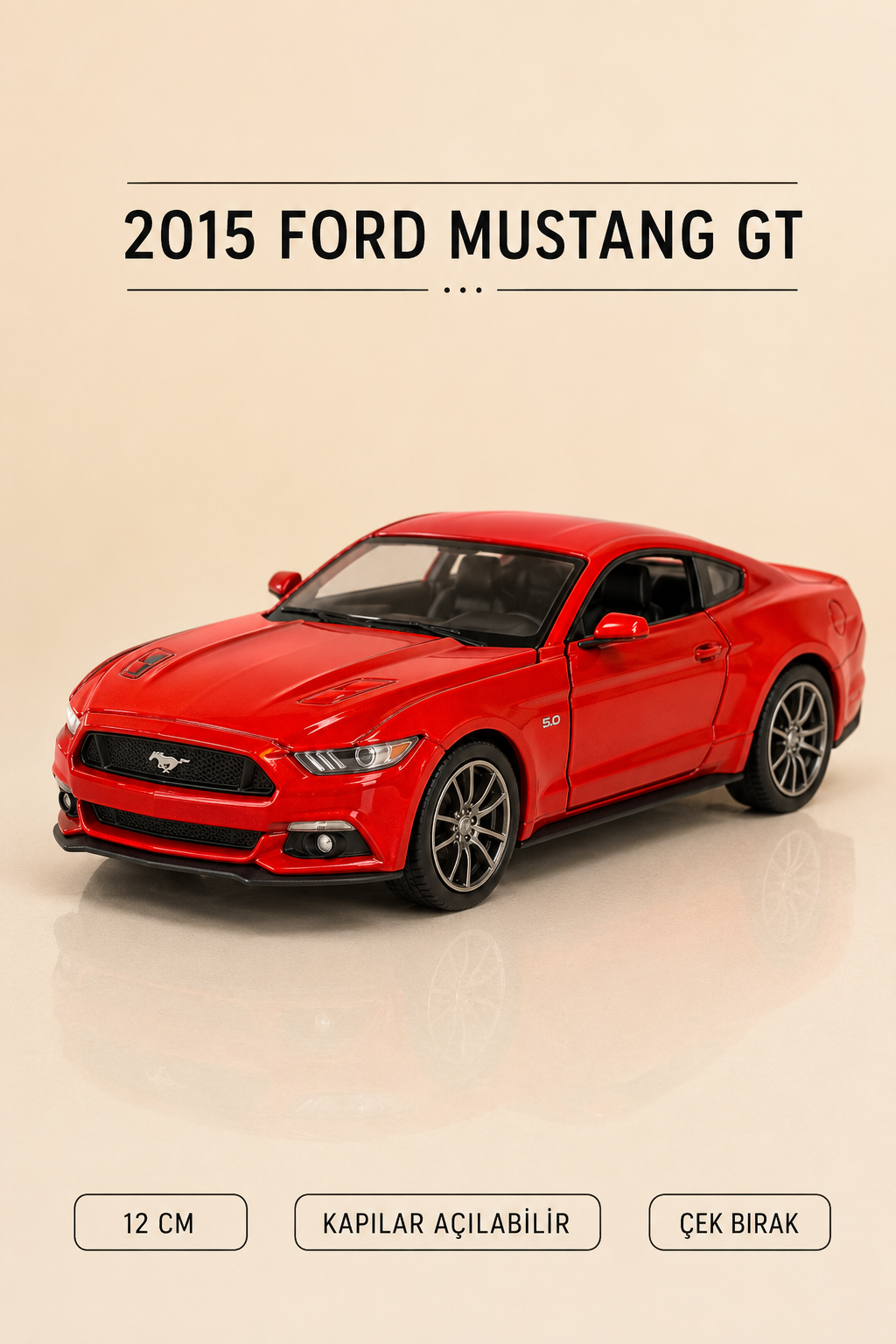 2015 Ford Mustang GT Metal Çek Bırak Araç 12 cm - 4 Renk Seçeneği