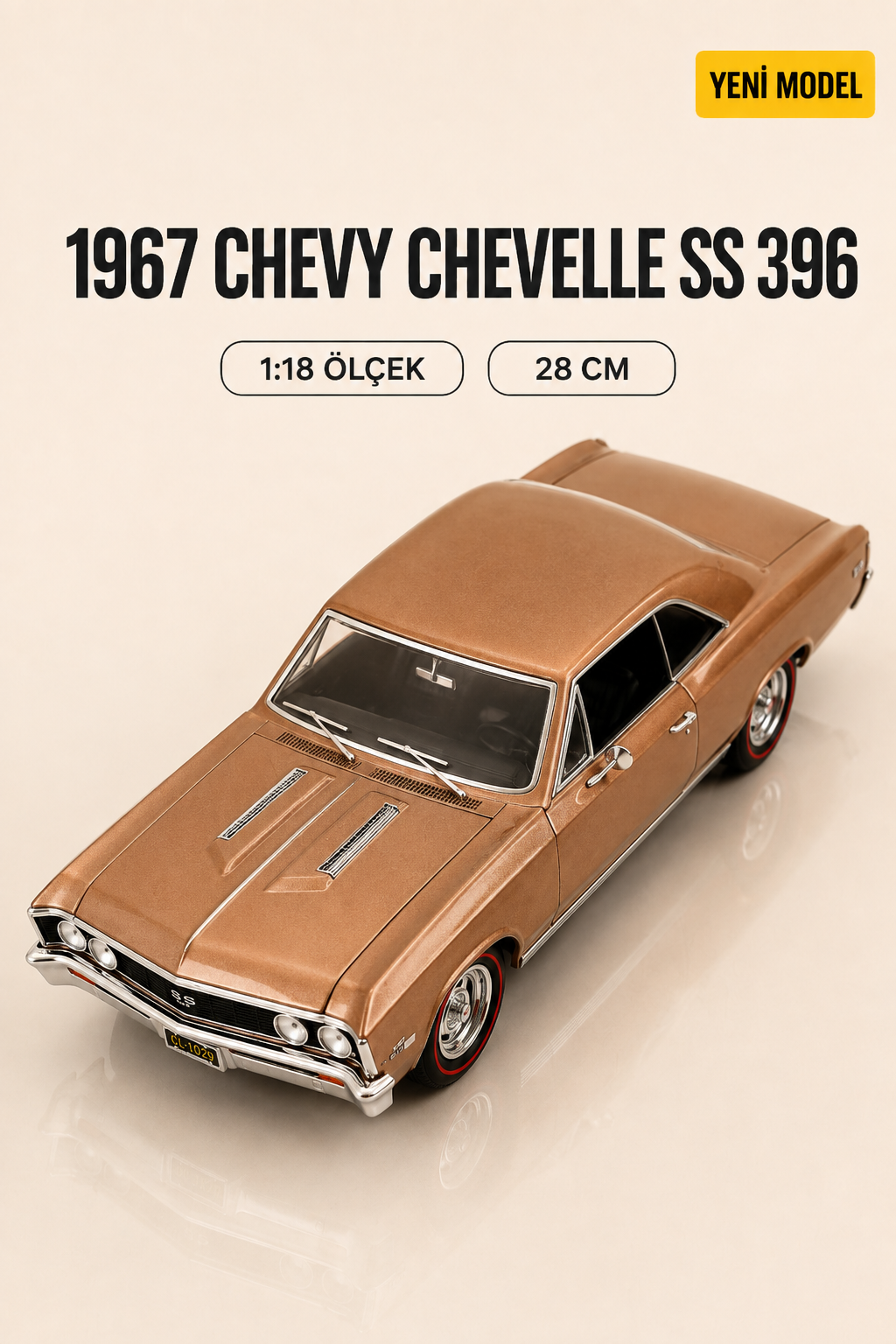 1967 Chevy Chevelle SS 396 1:18 Ölçek Metal Model Araba – 28 CM Koleksiyonluk Die-Cast