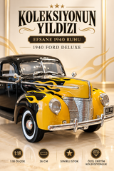 1940 Ford Deluxe Alev Desenli 1:18 Özel Üretim Model Araba | 26 cm