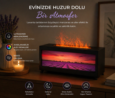 Alev Efektli Dekoratif Şömineli Hava Nemlendirici (Isıtmasız)