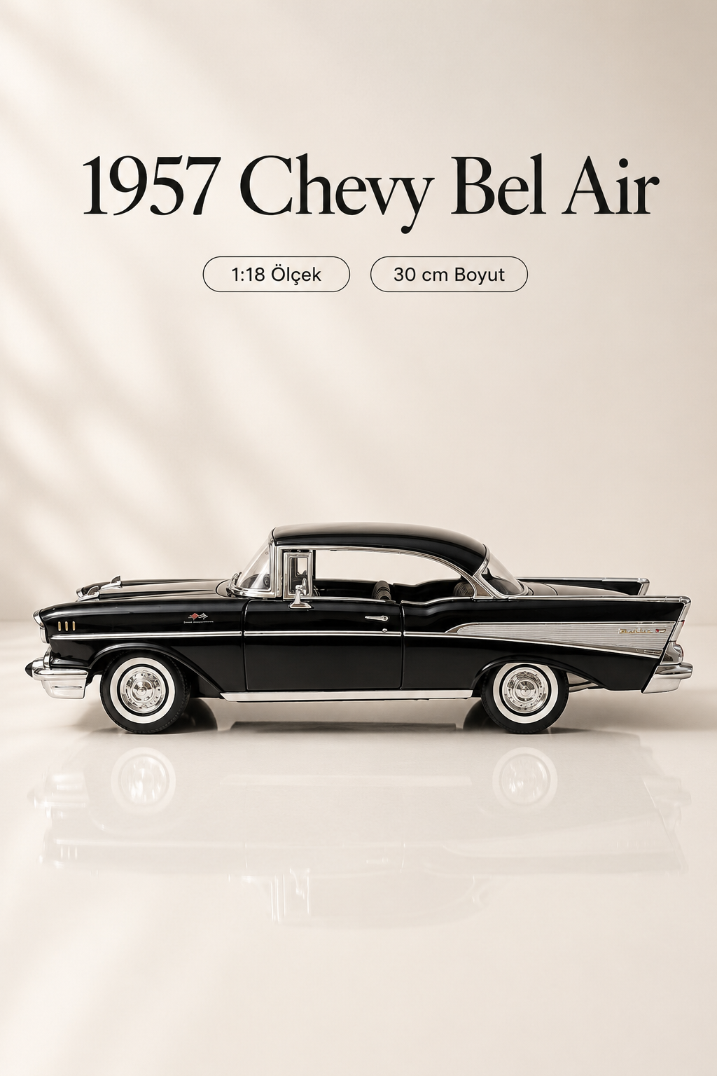 1957 Chevrolet Bel Air Siyah Coupe 1:18 Ölçek 30 cm Model Araba