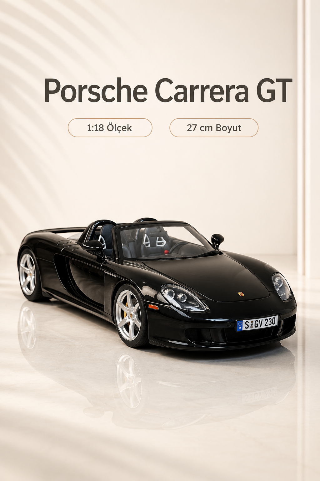 Porsche Carrera GT Siyah 1:18 Ölçek 27 cm Koleksiyonluk Model Araba