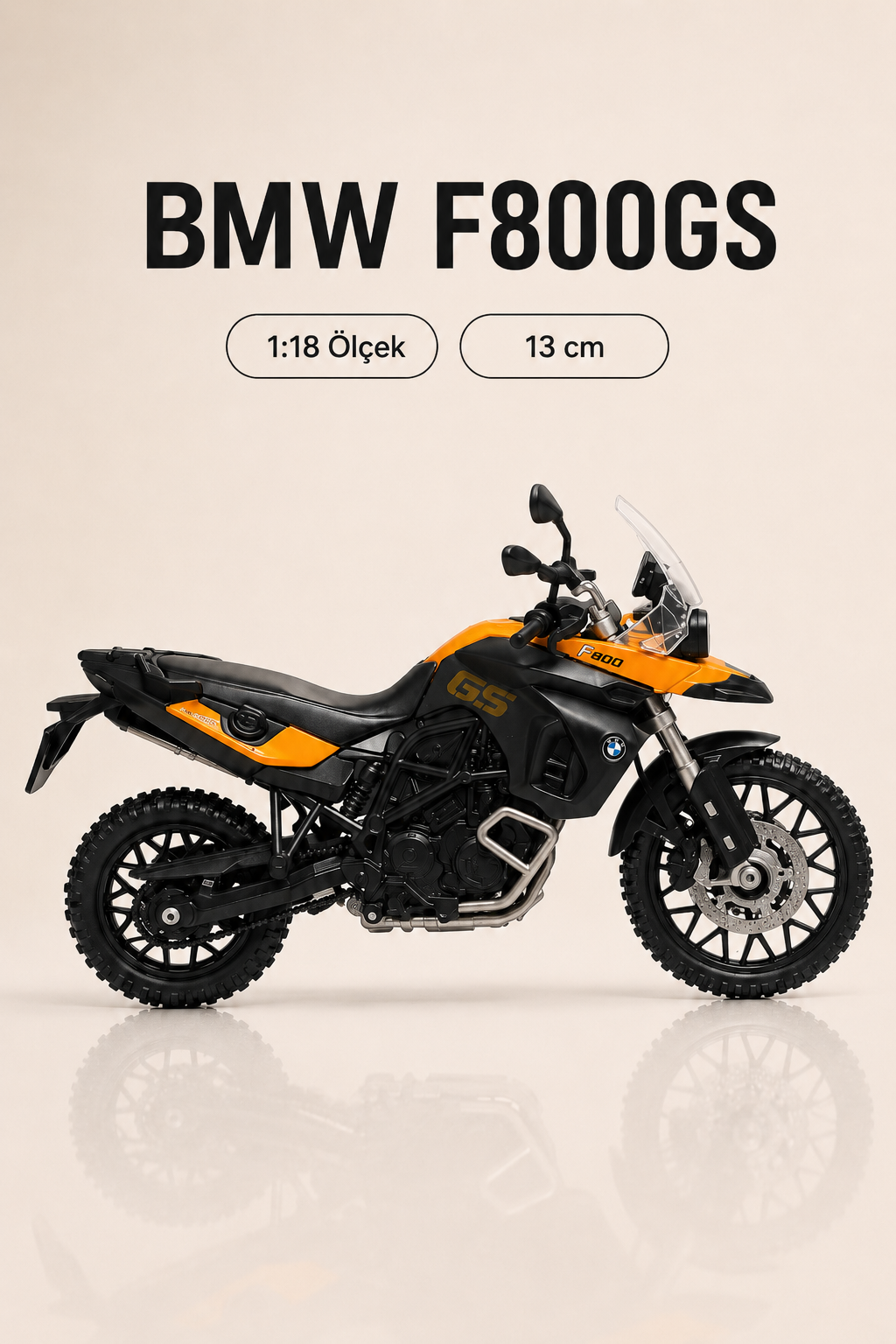 BMW F800GS 1:18 Ölçek Koleksiyonluk Model Motosiklet – 13 cm