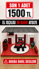El İşçiliği 3D Baskı Mini Araba Atölyesi Diorama Standı 24x18x16 cm