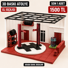 El İşçiliği 3D Baskı Mini Araba Atölyesi Diorama Standı 24x18x16 cm