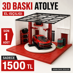 El İşçiliği 3D Baskı Mini Araba Atölyesi Diorama Standı 24x18x16 cm