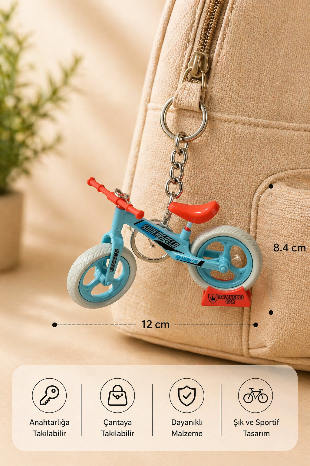 Mini Bisiklet Anahtarlık & Çanta Aksesuarı – Dönen Tekerlekli Model