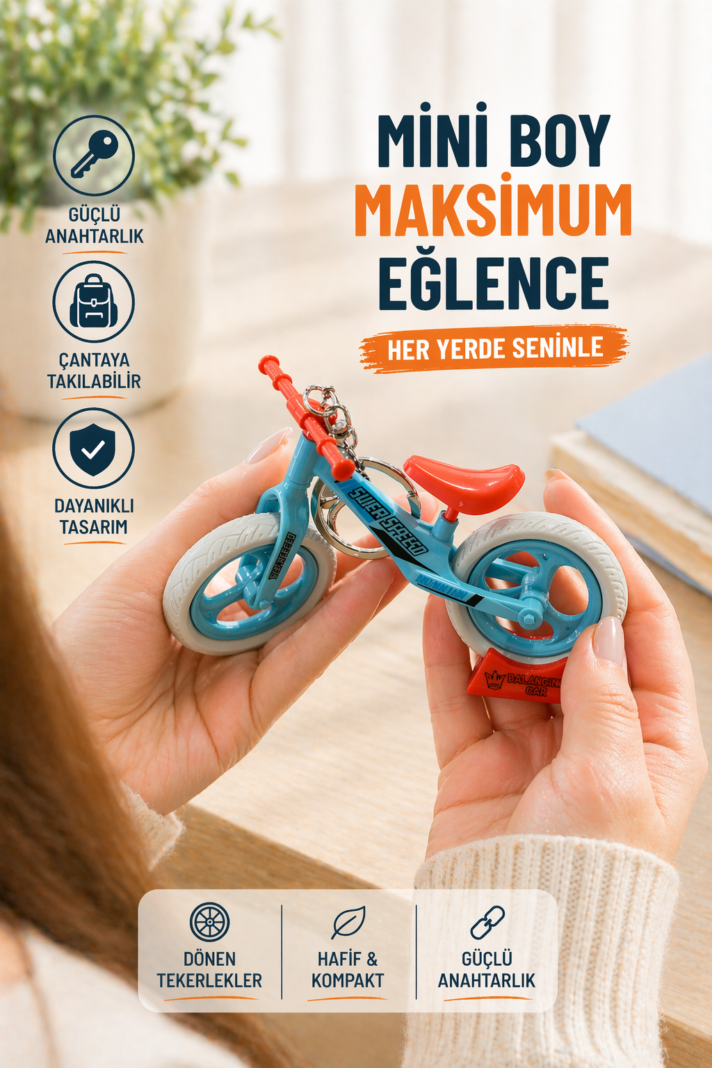 Mini Bisiklet Anahtarlık & Çanta Aksesuarı – Dönen Tekerlekli Model