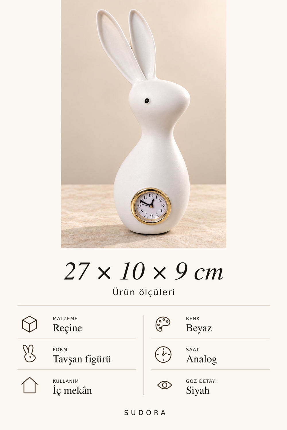 SUDORA Tavşan figürlü saat - Beyaz - Ölçü ve bilgi