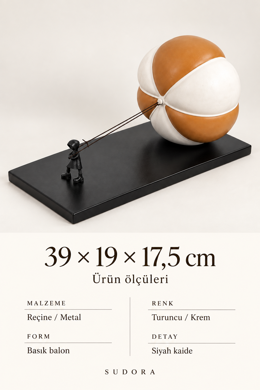SUDORA Balon tutan figür - Turuncu / Krem - Ölçü ve bilgi