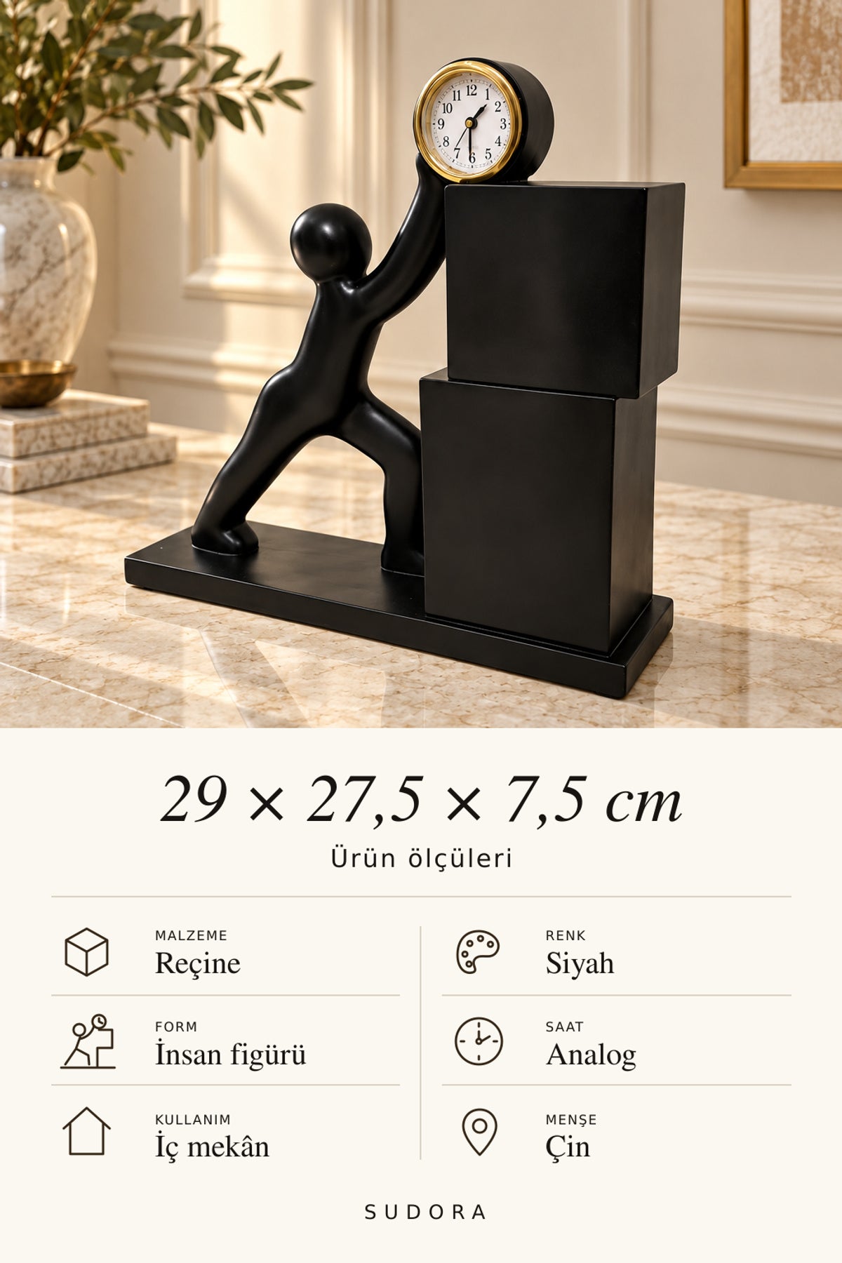 SUDORA İnsan figürlü saat - Siyah - Ölçü ve bilgi